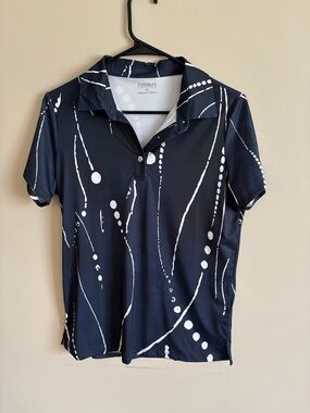 Acegolfs Women's Navy Printed Polo with White Abstract Pattern